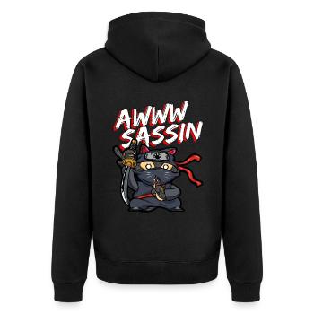 Cool Awwwsassin Samurai Katze Lustige Ninja Katze - Unisex Premium Bio Zip Hoodie - Schwarz - Hinten - Nico (187cm)