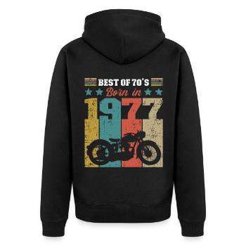 Best Of 70's Geboren 1977 Vintage Motorcycle Rider - Unisex Premium Bio Zip Hoodie - Schwarz - Hinten - Nico (187cm)
