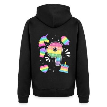 9ème anniversaire Pop 9 Year Party Pour les filles pop it - Veste à capuche bio Premium Unisexe - noir - Dos - Nico (187cm)