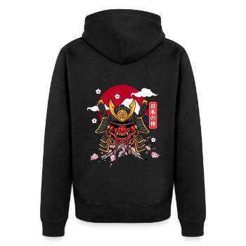 Japanischer Warlord Samurai Krieger - Unisex Premium Bio Zip Hoodie - Schwarz - Hinten - Nico (187cm)