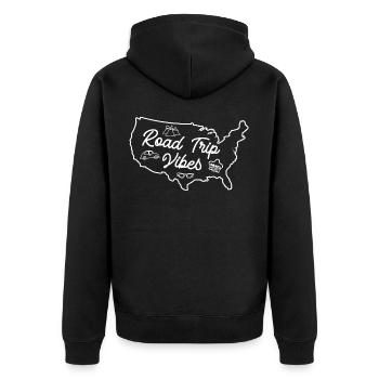 Traveller Flight Vacation - Unisex Premium Bio Zip Hoodie - Schwarz - Hinten - Nico (187cm)
