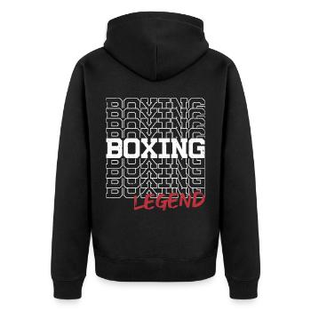 Boxing Legende - Boxen Boxer Boxing Kampfsport - Unisex Premium Bio Zip Hoodie - Schwarz - Hinten - Nico (187cm)