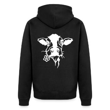 Kuh - Unisex Premium Bio Zip Hoodie - Schwarz - Hinten - Nico (187cm)