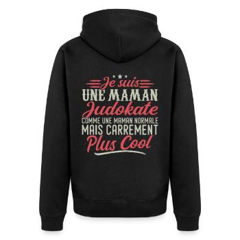 Ich bin eine Judoka-Mutter, ausgesprochen cool - Unisex Premium Bio Zip Hoodie - Schwarz - Hinten - Nico (187cm)