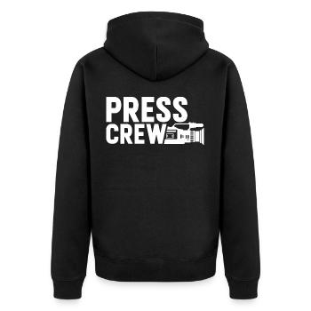 Presse Mannschaft Medien Reporter Journalist - Unisex Premium Bio Zip Hoodie - Schwarz - Hinten - Nico (187cm)