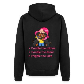 Doubler les rotties, tripler l’amour - Veste à capuche bio Premium Unisexe - noir - Dos - Nico (187cm)