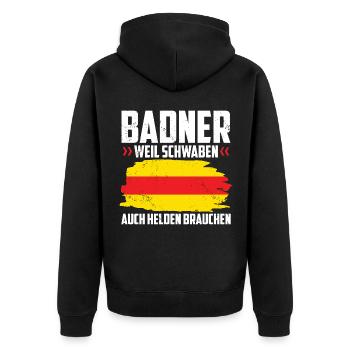 Badner Geschenke | Baden Badisch Badener Karlsruhe - Unisex Premium Bio Zip Hoodie - Schwarz - Hinten - Nico (187cm)