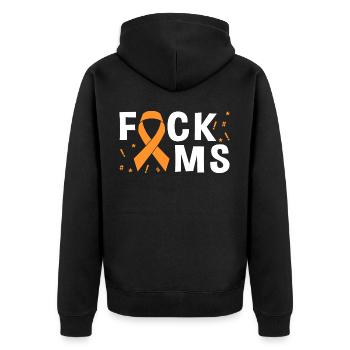 Fuck MS - Unisex Premium Bio Zip Hoodie - Schwarz - Hinten - Nico (187cm)
