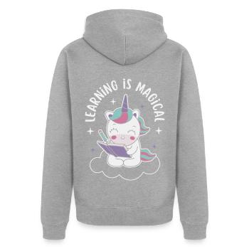 Learning is Magical - Unisex Premium Organic Zip Hoodie - heather grey - Back - Nico (187cm)