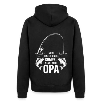 Opa und Enkel Angeln Angelbuddys. Geschenk für Opa - Unisex Premium Bio Zip Hoodie - Schwarz - Hinten - Nico (187cm)