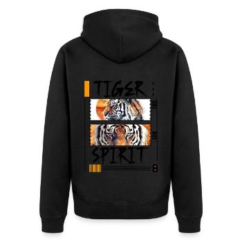 Tiger, Tigerhead, Big Cat, Nature, Wilderness, Wild, Strong - Unisex Premium Organic Zip Hoodie - black - Back - Nico (187cm)