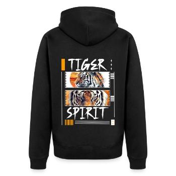 Tiger, Tigerhead, Big Cat, Nature, Wilderness, Wild, Strong - Unisex Premium Organic Zip Hoodie - black - Back - Nico (187cm)