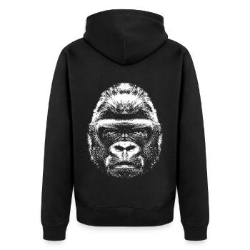 Gorilla - Kopf - Unisex Premium Bio Zip Hoodie - Schwarz - Hinten - Nico (187cm)