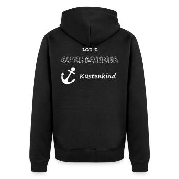 100 % Cuxhavener Küstenkind - Unisex Premium Bio Zip Hoodie - Schwarz - Hinten - Nico (187cm)