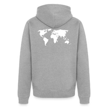 world map Weltkarte - Unisex Premium Bio Zip Hoodie - Grau meliert - Hinten - Nico (187cm)