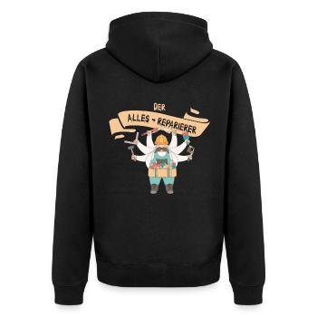 Echte Heimwerker können alles - tolles Geschenk - Unisex Premium Bio Zip Hoodie - Schwarz - Hinten - Nico (187cm)