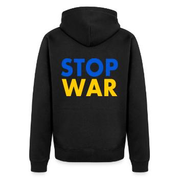 Stop war - Unisex Premium Bio Zip Hoodie - Schwarz - Hinten - Nico (187cm)