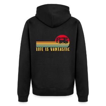 Motorhome RV Camping Life Is - Unisex Premium Organic Zip Hoodie - black - Back - Nico (187cm)