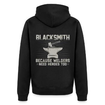 Schmied - Unisex Premium Bio Zip Hoodie - Schwarz - Hinten - Nico (187cm)