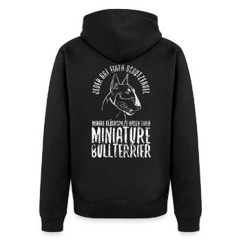 Miniatur Bullterrier Schutzengel Wachhund - Unisex Premium Bio Zip Hoodie - Schwarz - Hinten - Nico (187cm)