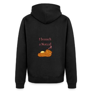I brauch a natzal - Bayrischer Spruch - Unisex Premium Bio Zip Hoodie - Schwarz - Hinten - Nico (187cm)