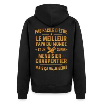 Papa menuisier charpentier cadeau fête des pères - Veste à capuche bio Premium Unisexe - noir - Dos - Nico (187cm)