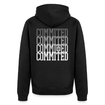 Commited to the WORK, be there you promissed !! - Unisex Premium Organic Zip Hoodie - black - Back - Nico (187cm)