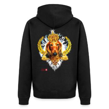 Dackel King Queen Dachshund Hund Lorbeerkranz - Unisex Premium Bio Zip Hoodie - Schwarz - Hinten - Nico (187cm)
