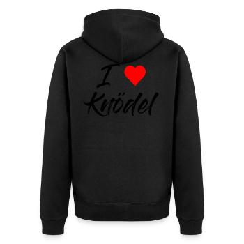 I love Knödel - Unisex Premium Bio Zip Hoodie - Schwarz - Hinten - Nico (187cm)
