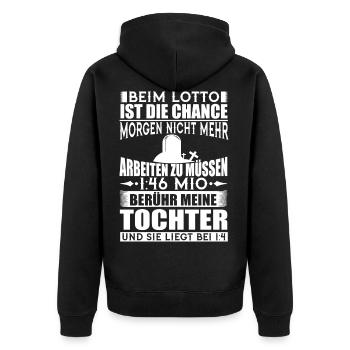 FAMILIE TOCHTER PAPA WAFFE GESCHENK KIND LUSTIG - Unisex Premium Bio Zip Hoodie - Schwarz - Hinten - Nico (187cm)