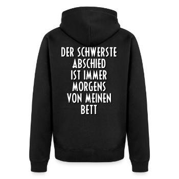 Bett Schlafen Morgen Geschenk Sprüche Spruch Früh - Unisex Premium Bio Zip Hoodie - Schwarz - Hinten - Nico (187cm)