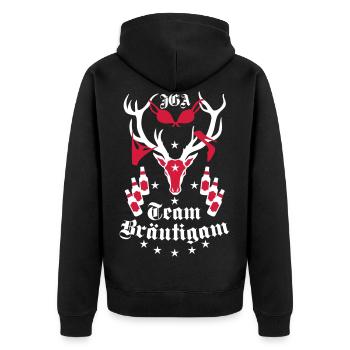 173 Hirsch JGA Team Bräutigam Bier Freunde - Unisex Premium Bio Zip Hoodie - Schwarz - Hinten - Nico (187cm)