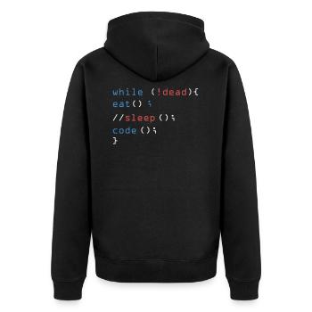 While Not Dead Eat Sleep Code programmer hacker - Unisex Premium Organic Zip Hoodie - black - Back - Nico (187cm)