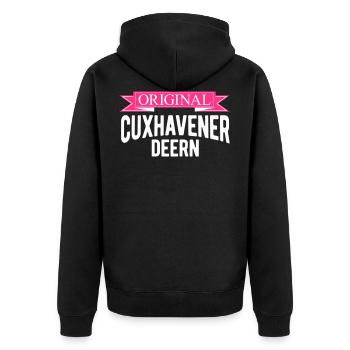Cuxhaven original cuxhavener deern - Unisex Premium Bio Zip Hoodie - Schwarz - Hinten - Nico (187cm)