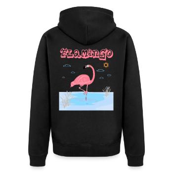Flamingo Teich Rosa Seerose Schilf Ufer - Unisex Premium Bio Zip Hoodie - Schwarz - Hinten - Nico (187cm)