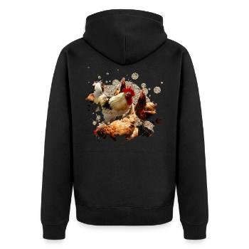 lucky chicken beim picken - Unisex Premium Bio Zip Hoodie - Schwarz - Hinten - Nico (187cm)