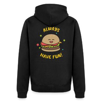 Burger Hamburger Cheeseburger Geschenk fast food - Unisex Premium Bio Zip Hoodie - Schwarz - Hinten - Nico (187cm)