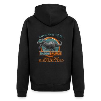 Daddysaurus T-Shirt Dinosaurier Vater - Unisex Premium Bio Zip Hoodie - Schwarz - Hinten - Nico (187cm)
