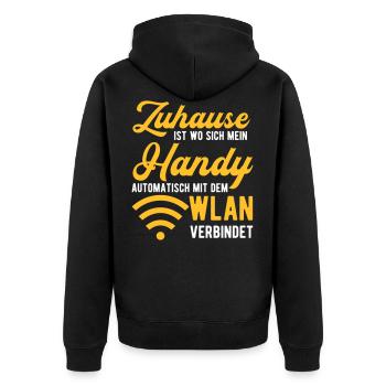 Zuhause ist wo mein Handy mit Wlan verbindet - Unisex Premium Bio Zip Hoodie - Schwarz - Hinten - Nico (187cm)