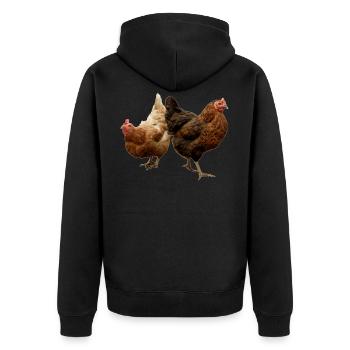 zwei glückliche Hühner - Unisex Premium Bio Zip Hoodie - Schwarz - Hinten - Nico (187cm)