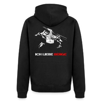 Ich liebe Berge weiss - Unisex Premium Bio Zip Hoodie - Schwarz - Hinten - Nico (187cm)