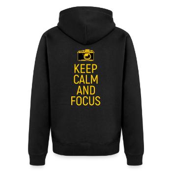 Keep Calm and Focus photo photo cadeau - Veste à capuche bio Premium Unisexe - noir - Dos - Nico (187cm)