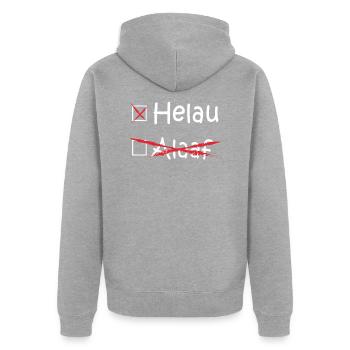 Helau, Alaaf, Düsseldorf, Cologne, carnaval (blanc) - Veste à capuche bio Premium Unisexe - gris chiné - Dos - Nico (187cm)
