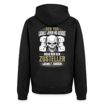 Zusteller Paketzusteller Briefträger Geschenk - Unisex Premium Bio Zip Hoodie - Schwarz - Hinten - Nico (187cm)