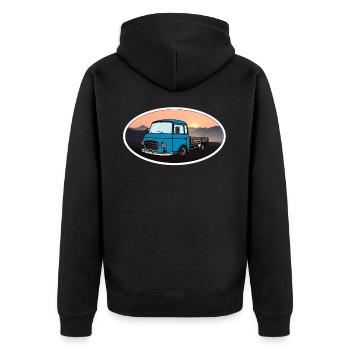 b1000pritsche - Unisex Premium Bio Zip Hoodie - Schwarz - Hinten - Nico (187cm)