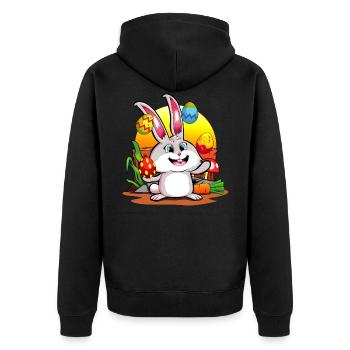 Osterhase | Frohe Ostern Bunte Eier Jonglieren - Unisex Premium Bio Zip Hoodie - Schwarz - Hinten - Nico (187cm)