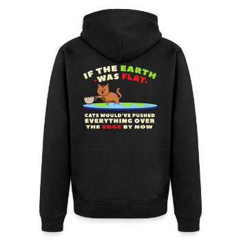 Funny cat flatearth - Unisex Premium Organic Zip Hoodie - black - Back - Nico (187cm)
