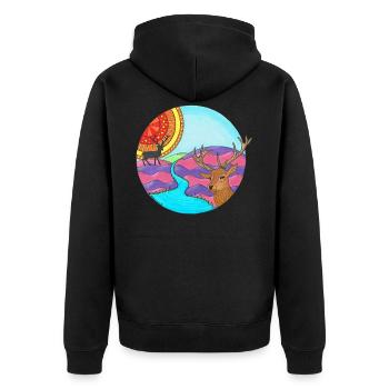 Scottish Stags in Highlands - Unisex Premium Organic Zip Hoodie - black - Back - Nico (187cm)
