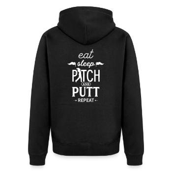 Pitch & Putt Golf Pitching Pitch und Putt Putting - Unisex Premium Bio Zip Hoodie - Schwarz - Hinten - Nico (187cm)