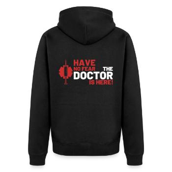 Dr Doktor Arzt Geschenk Spruch lustig Medizin - Unisex Premium Bio Zip Hoodie - Schwarz - Hinten - Nico (187cm)